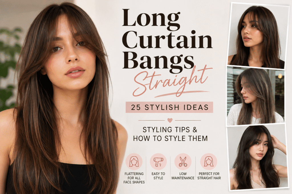 Long Curtain Bangs Straight: 25 Stylish Ideas, Styling Tips & How to Style Them